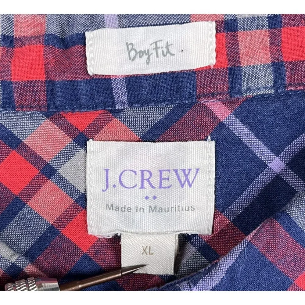 J.Crew Womens Boy Fit Flannel Long Sleeve Casual Button‎ Down Shirt Size XL